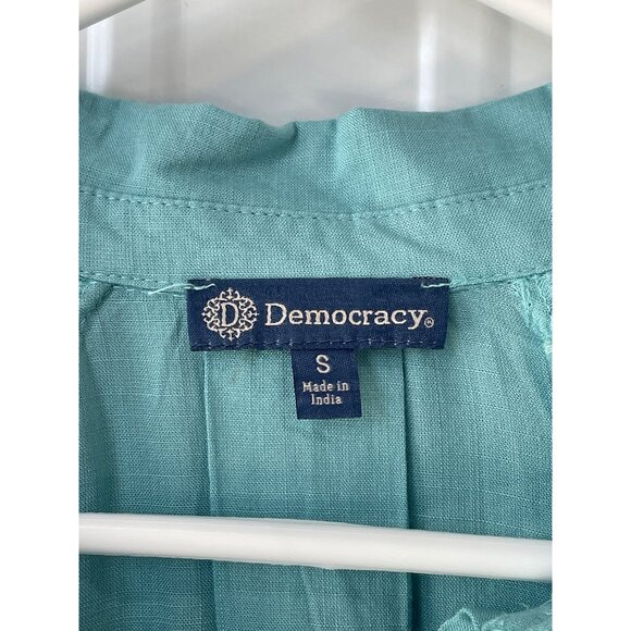 Democracy Shirt Size Small Button Front Lace Sleeve Aqua Blue Career Office NEW - Picture 4 of 8